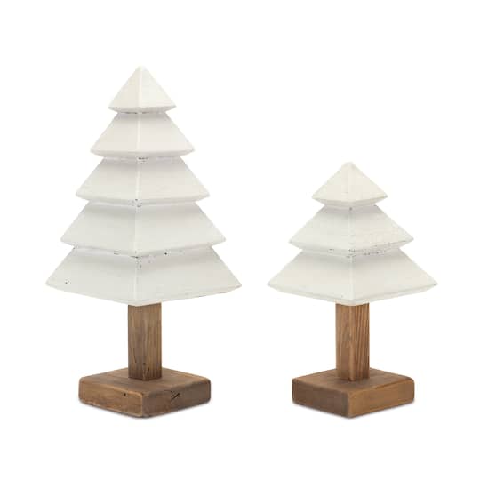 Tiered Wood Pine Tree Set By Melrose in White | Michaels®